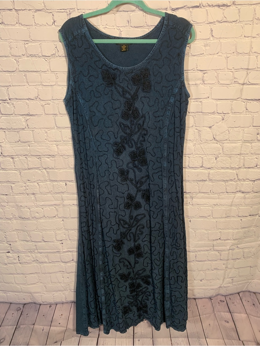 Magic Womens Embroidered Sleeveless Maxi Dress Dark Navy Sz 1X Festival Fairy